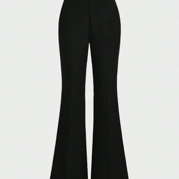 Black Elegant Women's High Waist Flared Pants - Picture 4 of 8